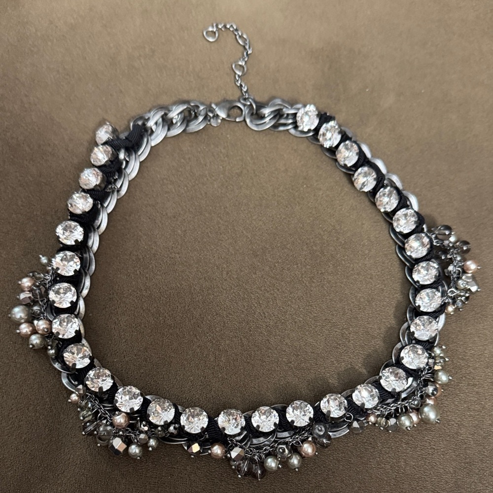 Elegant Silver and Black Crystal Necklace